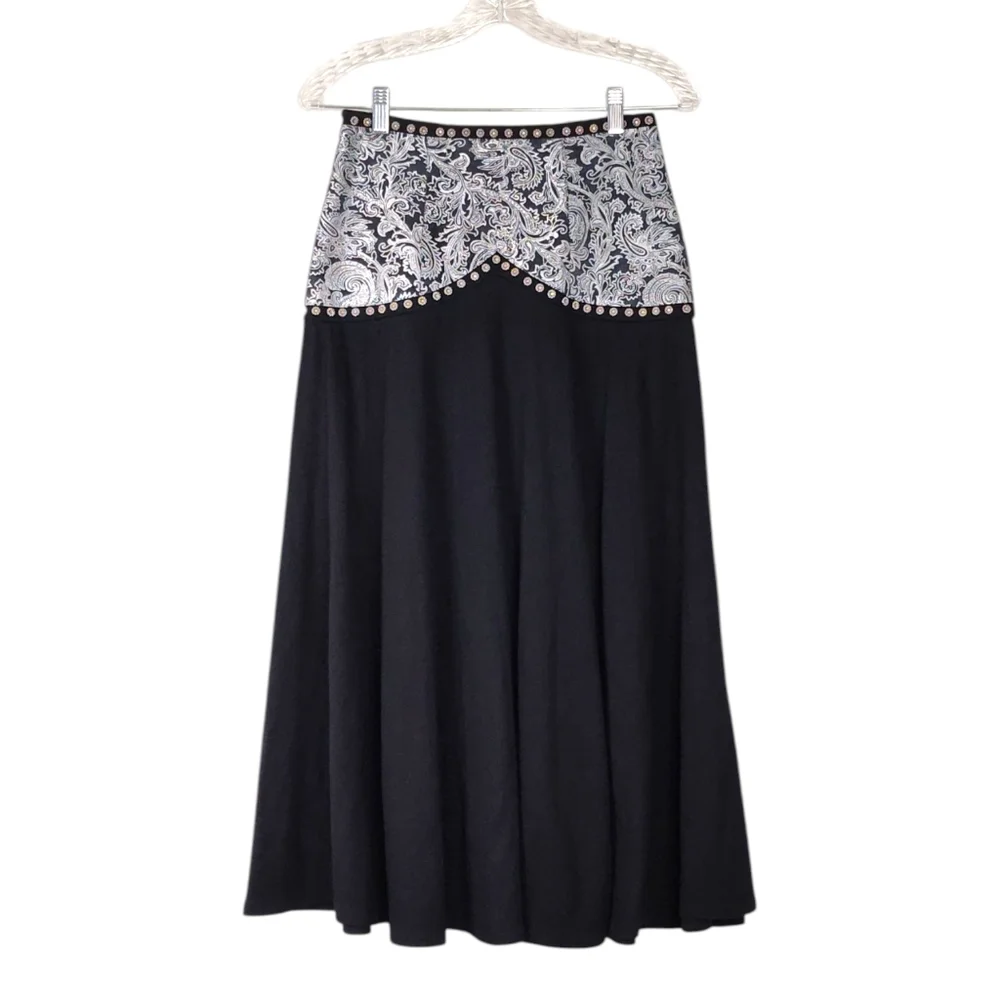 Cache Black A-Line Skirt with Beige Ornate Waist Panel - Picture 2 of 14